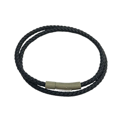 HUGO BOSS ヒューゴボス ブレスレット メンズ レザー 2連 2way チョーカー ネックレス 編み込み ネイビー 中古 T1