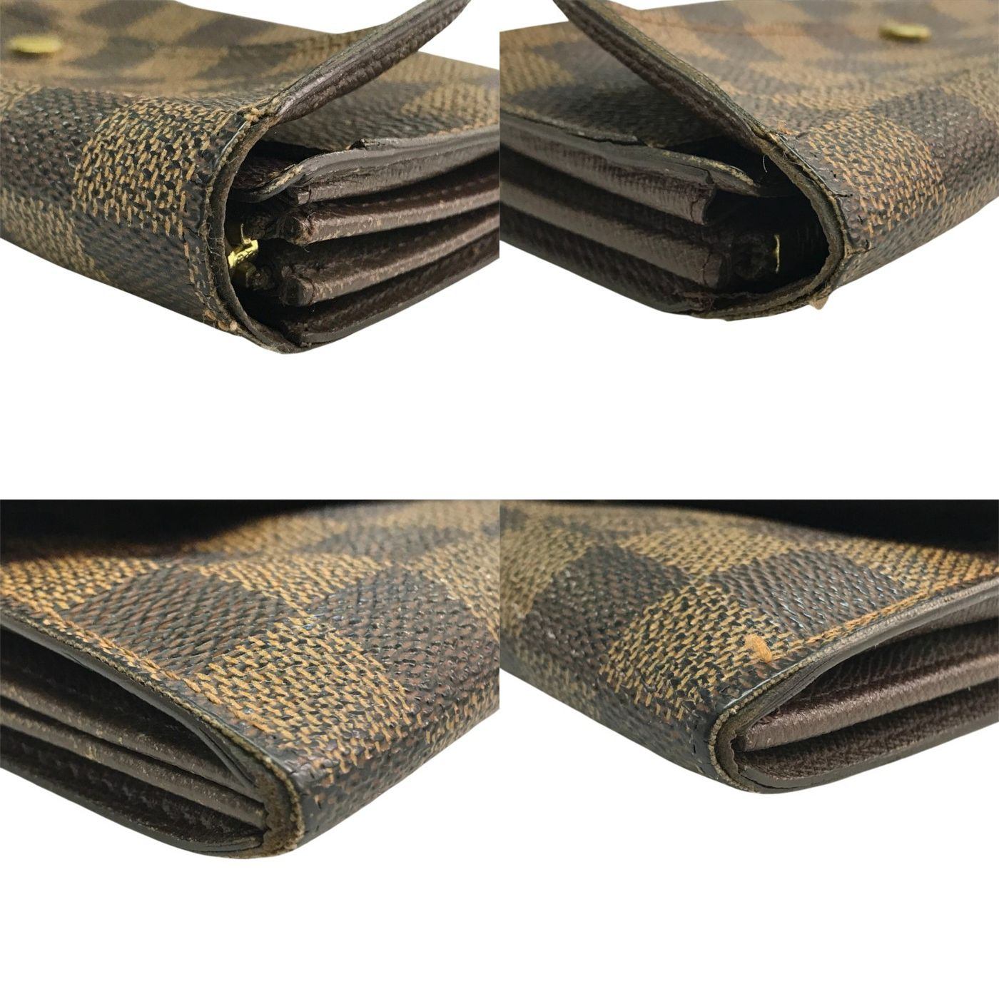 LOUIS VUITTON ルイヴィトン ダミエ ポシェット ポルト モネ クレディ 長財布 二つ折り カード2枚 ブラウン N61725 中古 T1