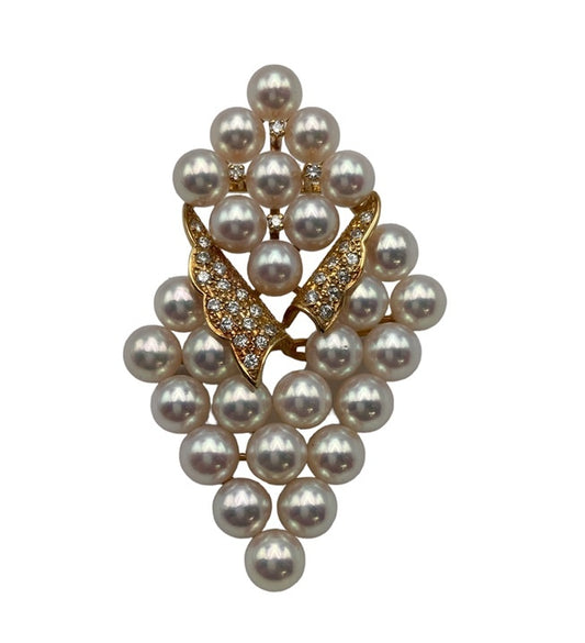 K18 ダイヤ0.46ct 5.8-6.1mm パール ブローチ 中古 D4