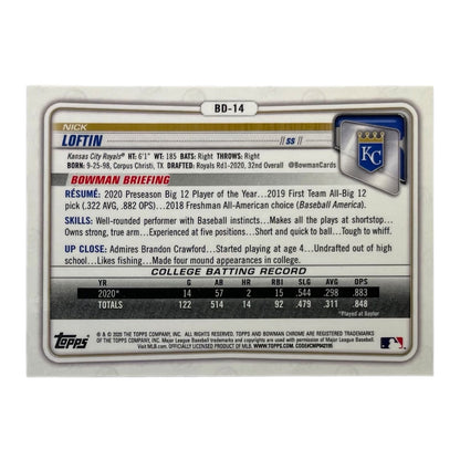 TOPPS MLBカード BOWMAN CHROME 1ST NICK LOFTIN KANSAS CITY ROYALS /250 #BD-14 中古 IT2