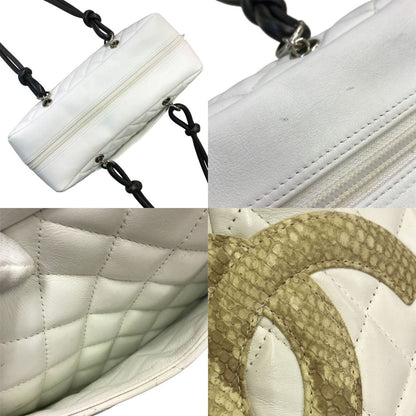 CHANEL シャネル ボーリングバッグ ホワイト カンボンライン レザー/パイソン ショルダーバッグ キルティング ホワイト/ブラック/ベージュ 中古 T1