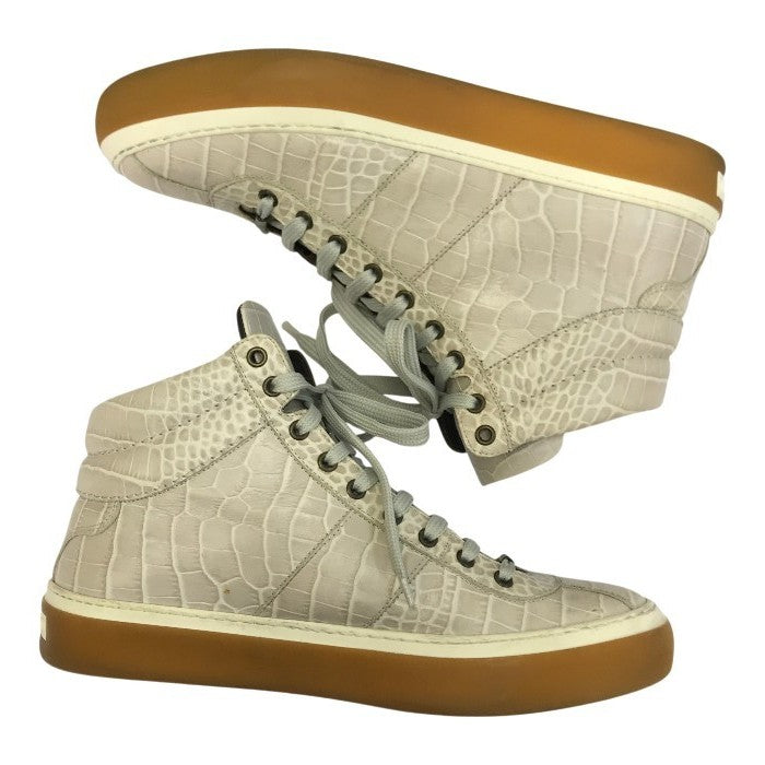 JIMMY CHOO ジミーチュウ スニーカー メンズ ハイカット クロコ型押し レザー ロゴソール ホワイト系 43サイズ 中古 T1
