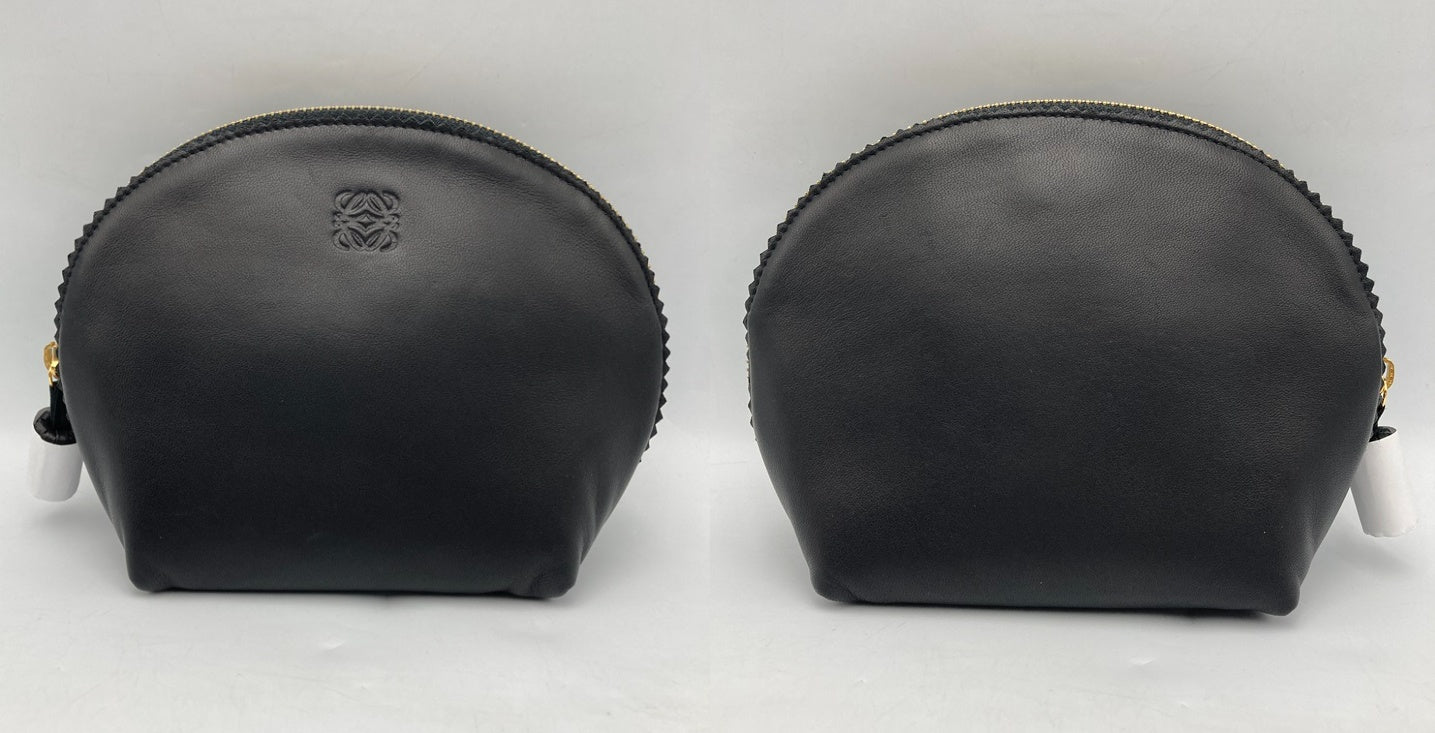 LOEWE ロエベ ナッパレザー 化粧ポーチ/コスメポーチ アナグラム ブラック 中古 D4