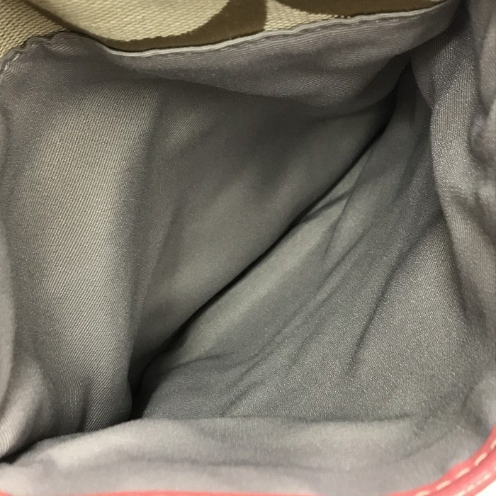 COACH コーチ シグネチャー スウィングバッグ レディース キャンバス 斜め掛け ショルダー ベージュ/ピンク 中古 T1