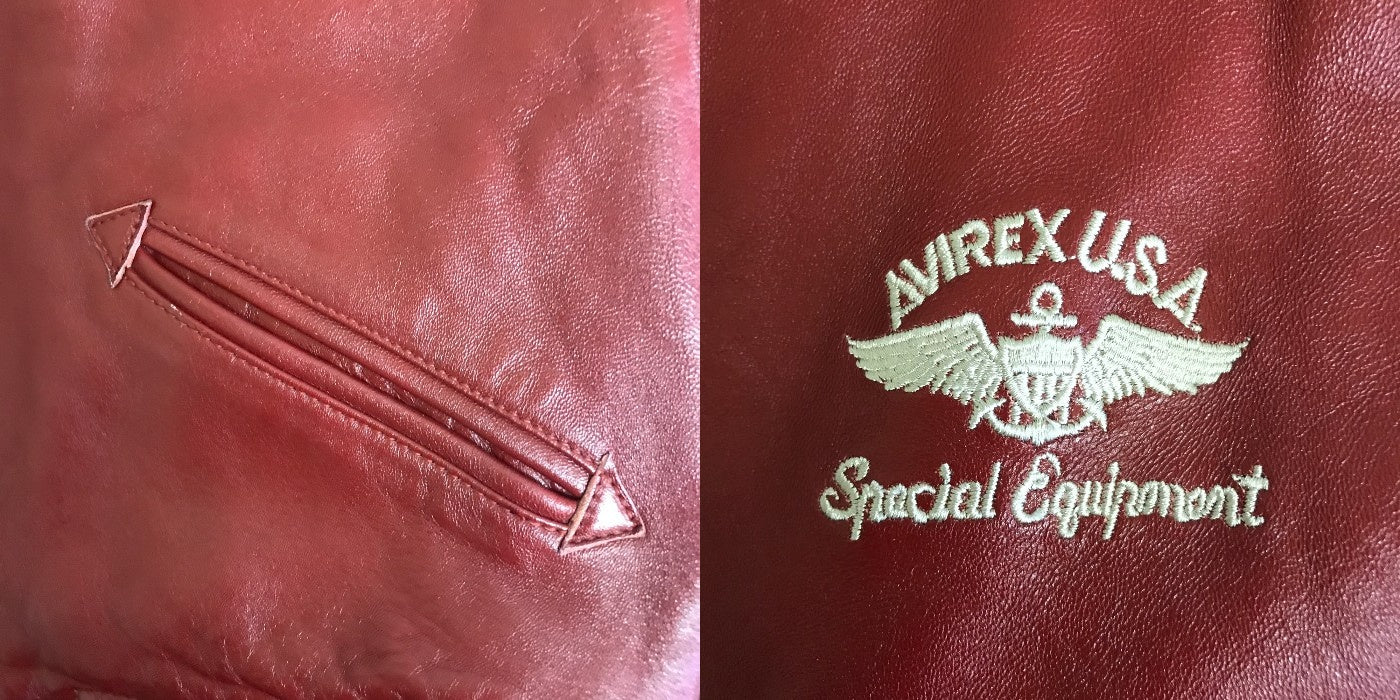 AVIREX アヴィレックス スタジャン レザー レッド M 本革 ジャケット アウター 秋 冬 中古 W1