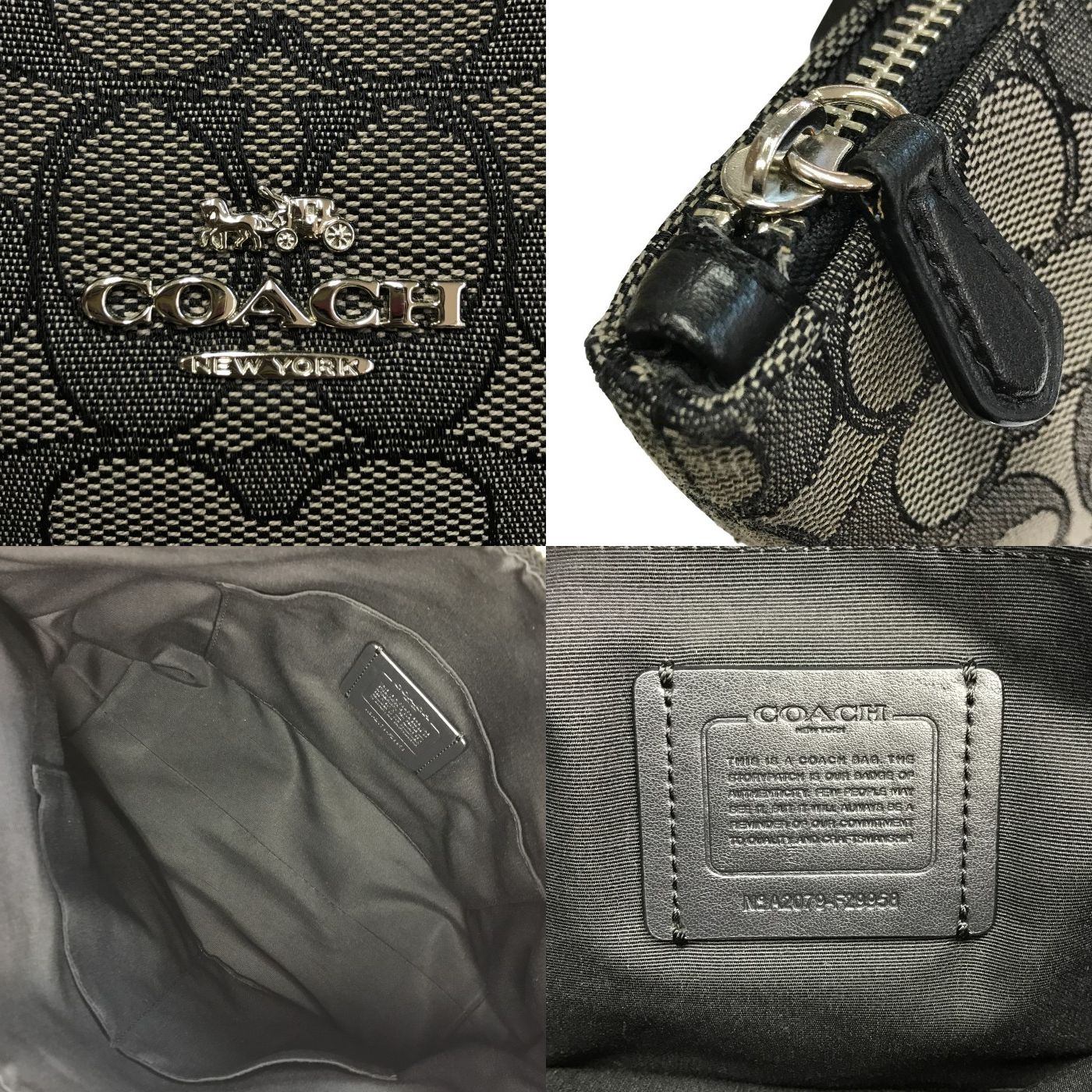COACH コーチ シグネチャー トートバッグ レディース キャンバス/レザー ハンドバッグ A4収納可 グレー/ブラック F29958 中古 T1