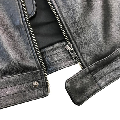 CNPLOPANSS ライダースジャケット メンズ レザー シングルブレスト ワッペン ブラック Lサイズ 中古 T1