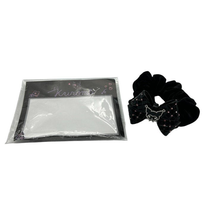 Sanrio サンリオ クロミ ベロア シュシュ BLACK＆CHECK ヘアアクセサリー キャラクター かわいい リボン ヘアゴム 中古 W４