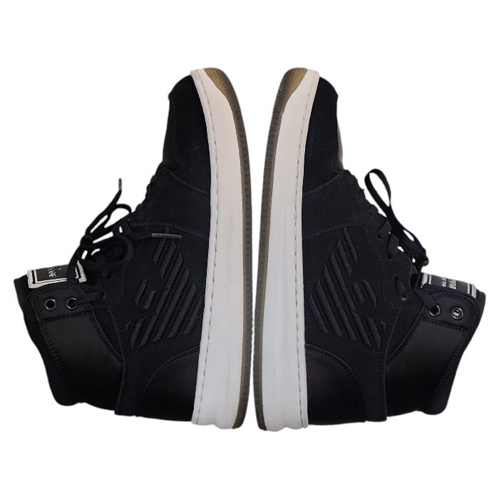 EMPORIO ARMANI スニーカー レディース ハイカット ロゴ スウェード レザー サテン ブラック 約22.5cm X3Z033 XM080 中古 T1