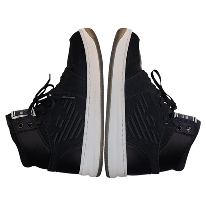 EMPORIO ARMANI スニーカー レディース ハイカット ロゴ スウェード レザー サテン ブラック 約22.5cm X3Z033 XM080 中古 T1