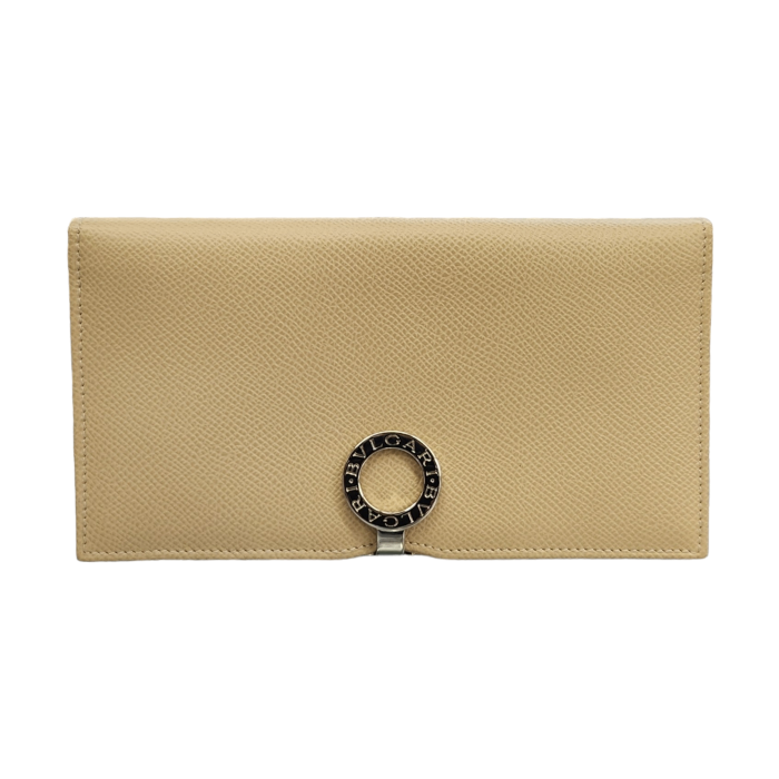 BVLGARI ブルガリ 長財布 ユニセックス 2つ折り ロゴクリップ レザー ベージュ 中古 T1