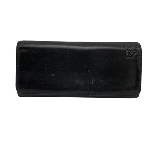 LOEWE ロエベ レザー 2つ折り長財布 アナグラム ブラック 中古 D4