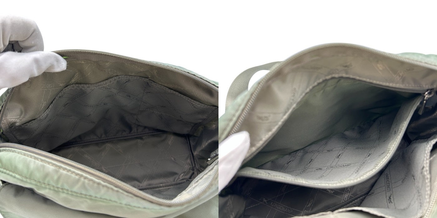 LONG CHAMP ロンシャン ショルダーバッグ 鞄 肩掛け 斜め掛け カーキ レザーロゴ レディース ナイロン 中古 W４
