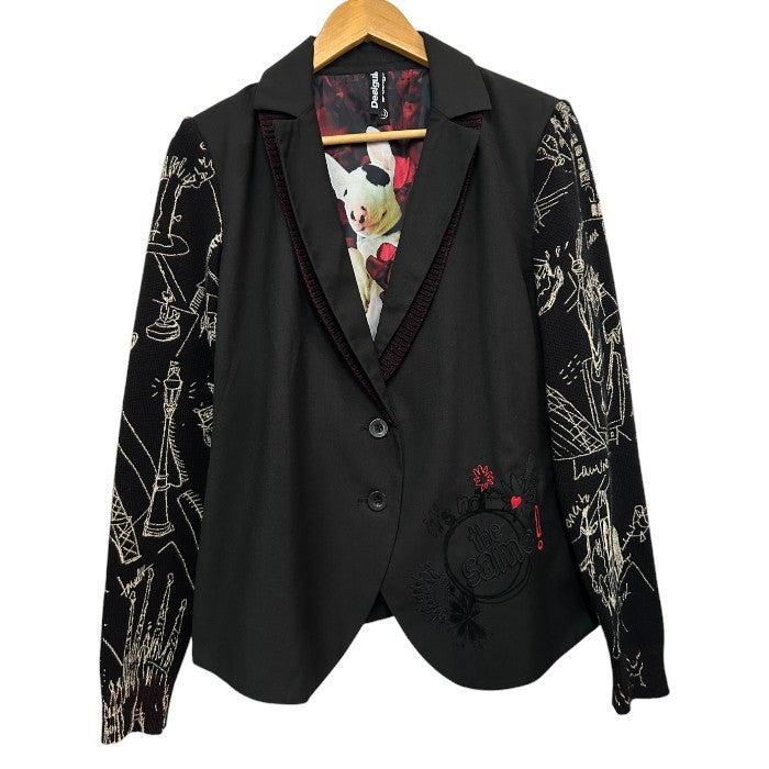 Desigual デシグアル レディース テーラード ジャケット 37E29A6 40 犬 アニマル おしゃれ アウター 秋 冬 ブラック 中古 W４