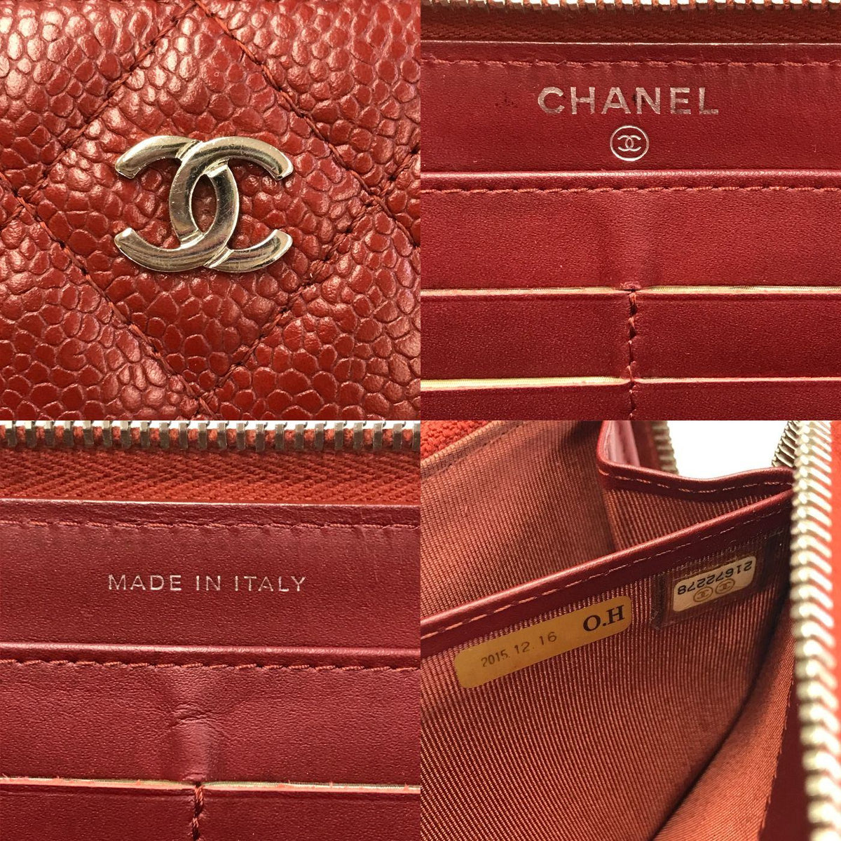CHANEL シャネル マトラッセ 長財布 レディース ラウンドジップ ファスナー キャビアスキン キルティング レッド/シルバー金具 A50097 中古 T1