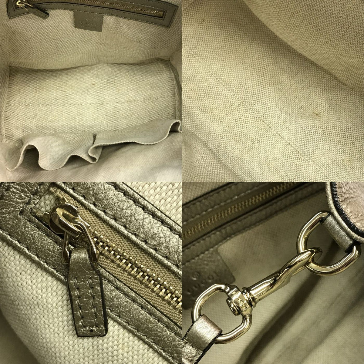GUCCI グッチ インターロッキングG ソーホー ハンドバッグ レディース レザー フリンジ タッセルチャーム メタリックグレージュ 336751 中古 T1