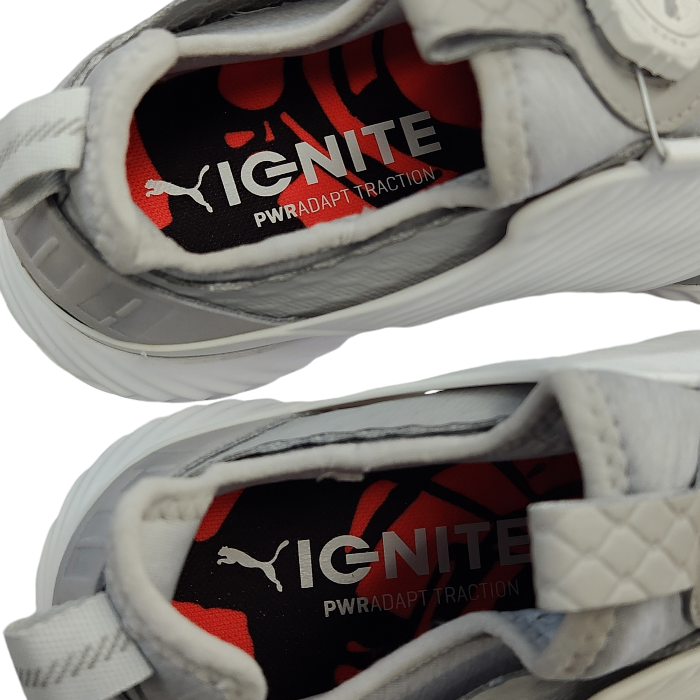 puma プーマ イグナイト パワーアダプト ケージド ディスク ゴルフシューズ メンズ 紐なし ニットメッシュ 撥水 グレー/ホワイト 26.5cm 192236 中古 T1