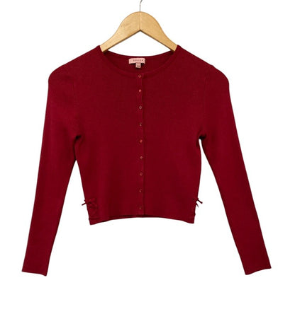 TOCCA トッカ シルク混 カーディガン サイドリボン 401587 サイズXS ボルドー 中古 D4