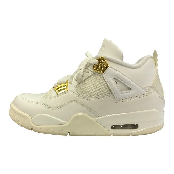 NIKE ナイキ エアジョーダン 4 レトロ スニーカー レディース AIR JORDAN RETRO ホワイト/ゴールド 25.0cm AQ9129-170 中古 T1