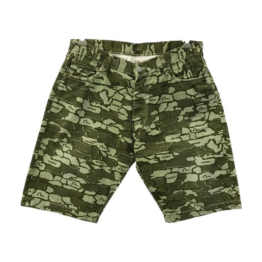 EVISU エヴィス ショートパンツ メンズ コットン ハーフパンツ 短パン カモメ カモフラ 迷彩 カーキグリーン 36サイズ 2001 中古 T1