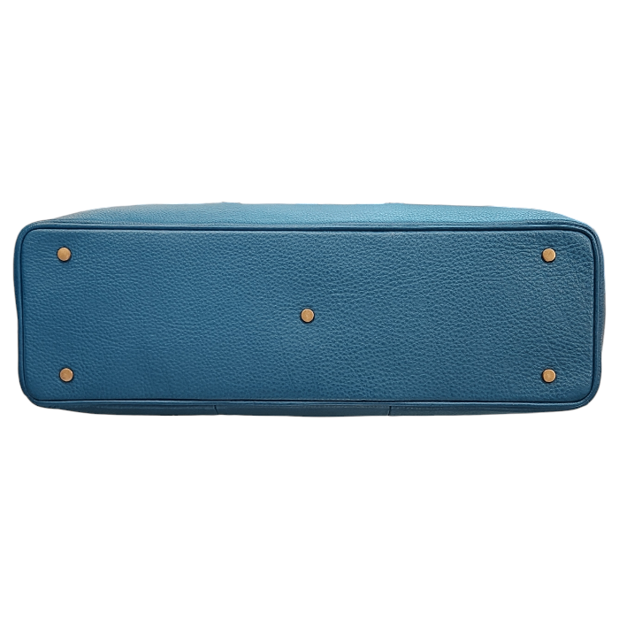 ETiAM エティアム Unite シュリンク サイドベルトブリーフケース メンズ シボ レザー 無地 ターコイズブルー ETKB-024 中古 T1