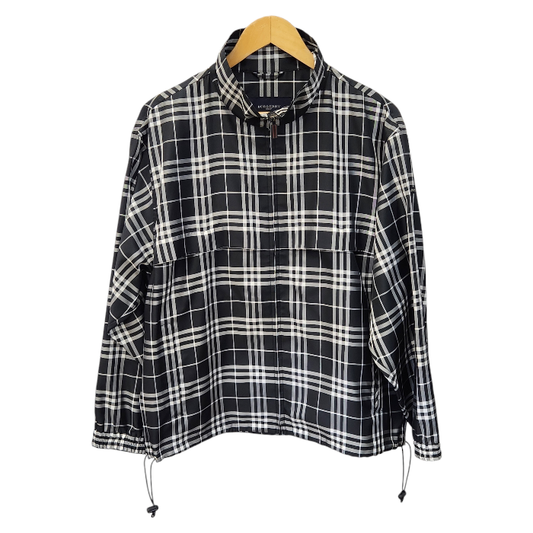 BURBERRY GOLF バーバリーゴルフ ブルゾン レディース 春秋 チェック柄 フルジップ ドローコード メッシュ ブラック/ホワイト Lサイズ BFP79-020-08 中古 T1