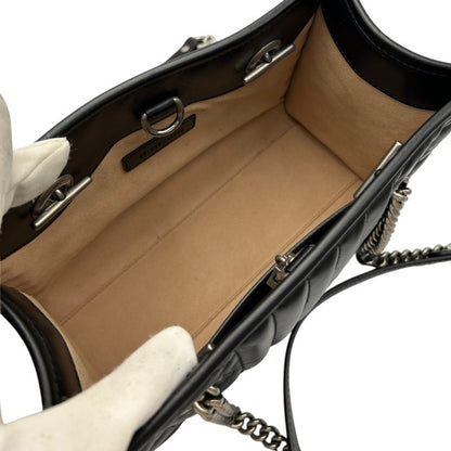 GUCCI グッチ GGマーモント スモール トートバッグ 681483 鞄 レザー 本革 レディース チェーン ブラック 中古 W４