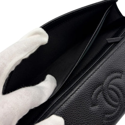 CHANEL シャネル キャビアスキン 長財布 レザー ブラック レディース おしゃれ 小銭入れ カード入れ ブランド 中古 W４
