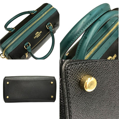 COACH コーチ ハンドバッグ レディース レザー 2way 斜め掛け ショルダー ボストン ブラック/グリーン F88033 中古 T1