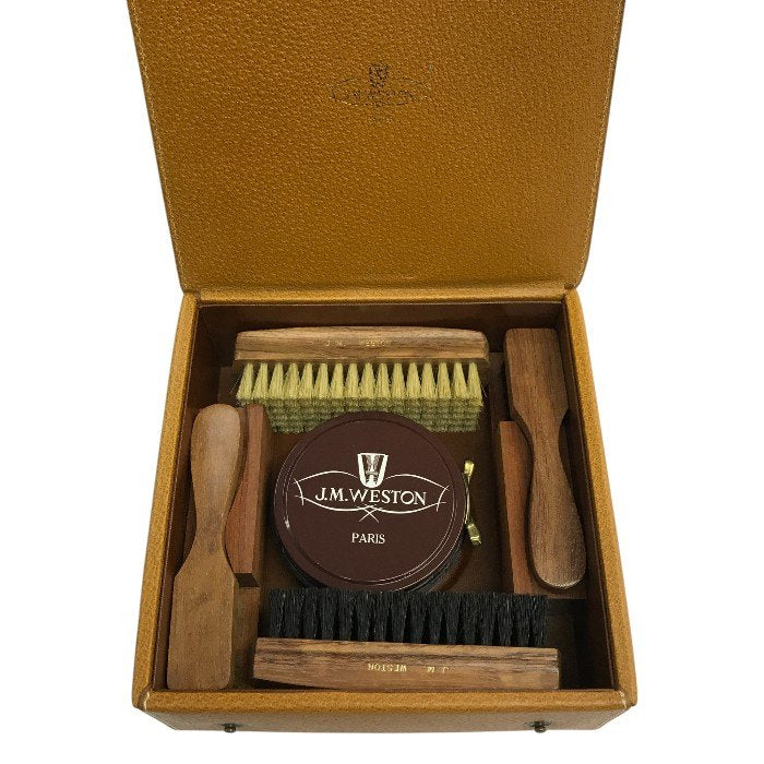 J.M.WESTON シューケアセット 靴磨き 黒クリーム 木製ブラシ お手入れ ブラウン 中古 T1