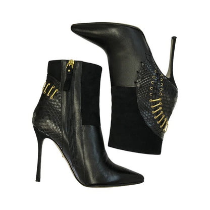 Sergio Rossi セルジオロッシ ショートブーツ レディース レザー スムース/スウェード/パイソン ハイヒール ブラック 中古 T1