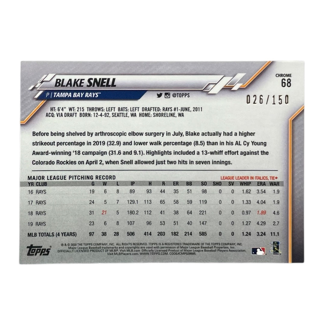 TOPPS MLBカード CHROME BLAKE SNELL TAMPA BAY RAYS /150 #68 中古 IT2
