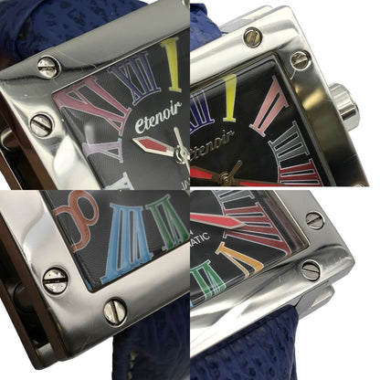etenoir エテノワール GRAND SQUARE 2 腕時計 メンズ アナログ 自動巻き レザーバンド スクエア ビッグフェイス シルバー/ブルー ETGS02 中古 T1