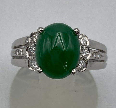 Pt900 ヒスイ(翡翠)3.03ct ダイヤ0.16ct リング 12号 中古 D4