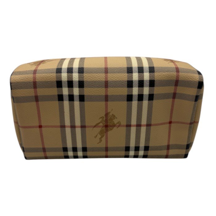 BURBERRY バーバリー トラベル ポーチ レディース PVC ノバチェック シャドーホース ベージュ系 ブランド 大きめ レディース かわいい 化粧ポーチ 小物入れ 中古 W４