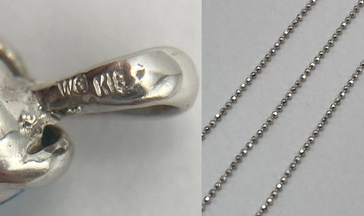 K18WG ブルー石 ハートモチーフ ネックレス イタリア製 中古 D4