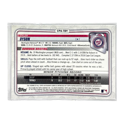 TOPPS MLBカード BOWMAN CHROME 1ST TYLER DYSON WASHINGTON NATIONALS /250 #CPA-TDY 中古 IT1
