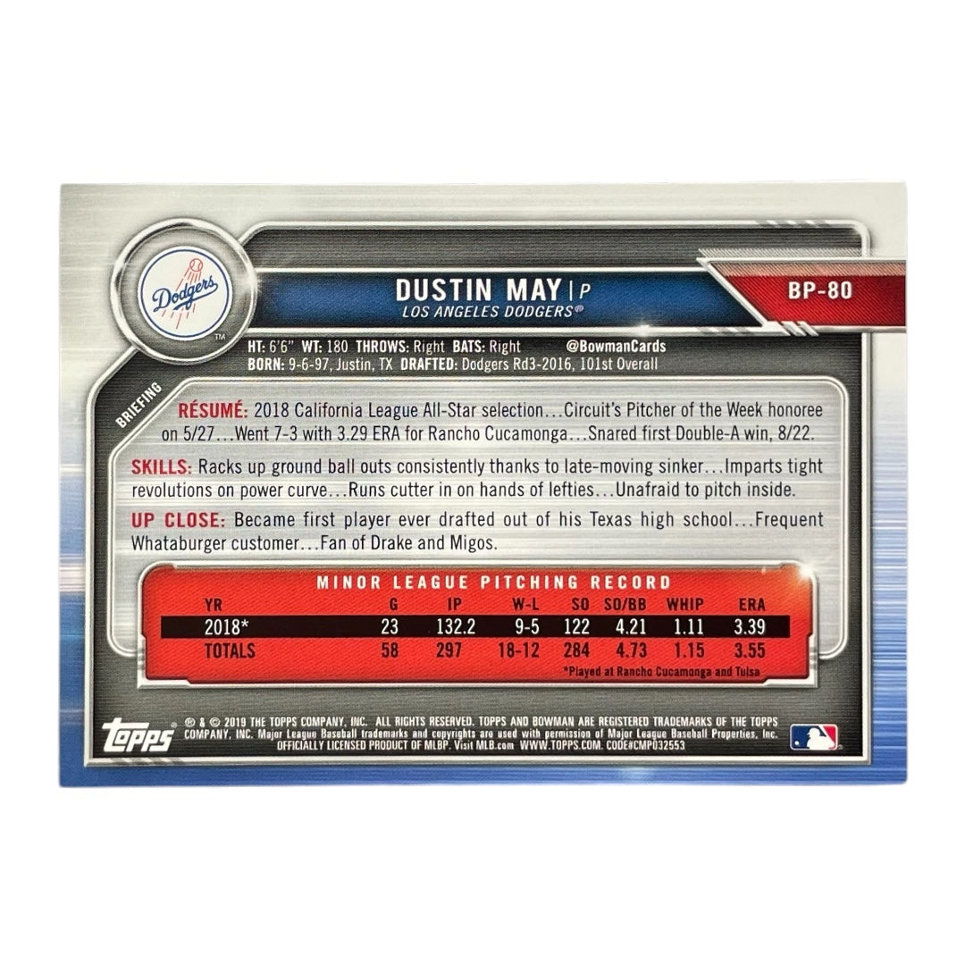 TOPPS MLBカード BOWMAN DUSTIN MAY LOS ANGELES DODGERS /499 #BP-80 中古 IT2