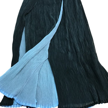 ISSEY MIYAKE イッセイミヤケ ホワイトレーベル ロングスカート レディース プリーツ フレア スリット グリーン/ブルー 2サイズ IM42FG213 中古 T1