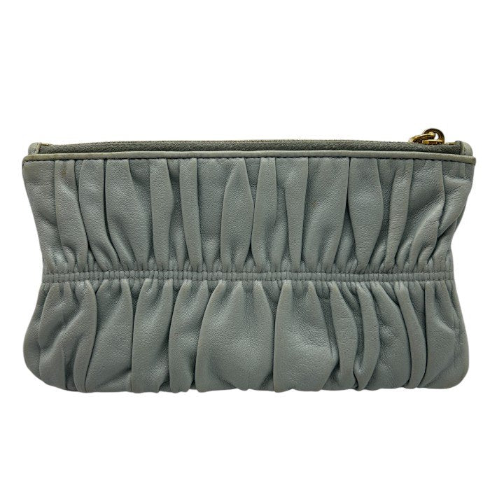 PRADA プラダ フラットポーチ 1M1152 グレー 小物 ブランド ギャザー レディース かわいい ミニ 小さい 中古 W４