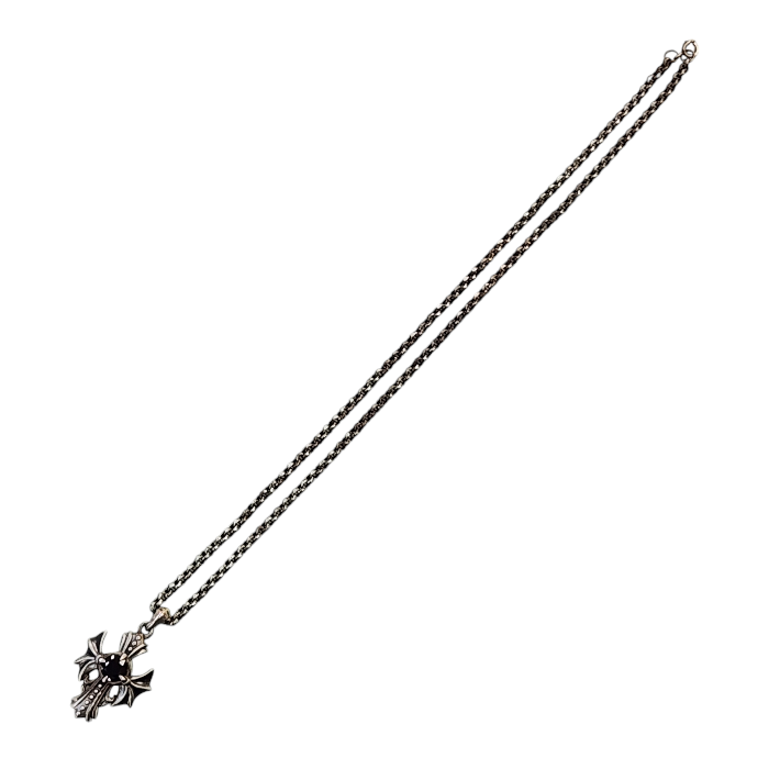 Bizarre ビザール ネックレス メンズ シルバー SV925 クロス 黒石 ストーン あずきチェーン 中古 T1