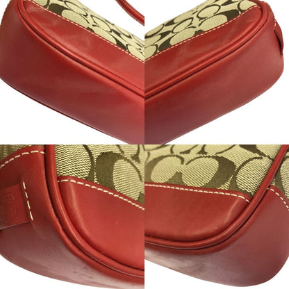 COACH コーチ アクセサリーポーチ レディース キャンバス/レザー ハンドバッグ ミニ カーキ/レッド 6094 中古 T1