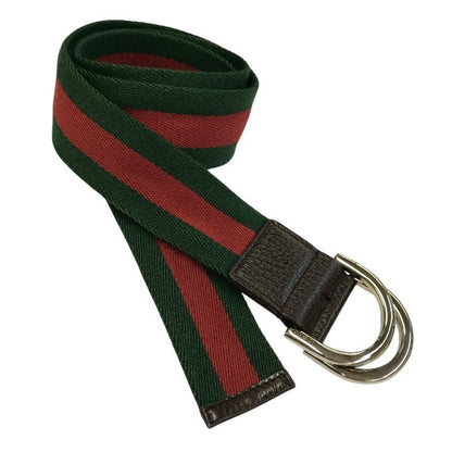 GUCCI グッチ ダブルリング ベルト ユニセックス キャンバス/レザー シェリーライン ストライプ グリーン/レッド 113cm 146435 中古 T1