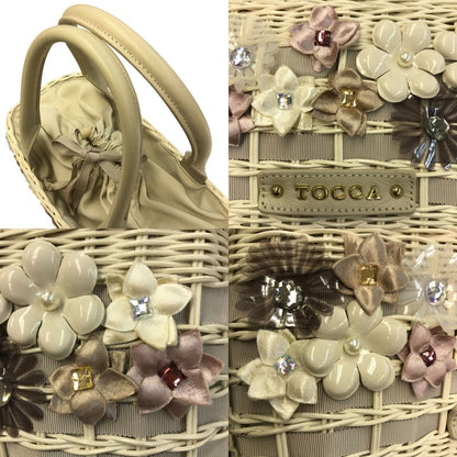 TOCCA トッカ FLOWER RATTAN かごバッグ レディース 春夏 お花 フラワー ハンドバッグ ビジュー ホワイト 6226425 中古 T1