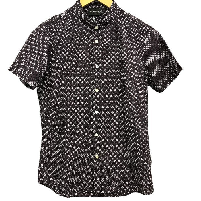 EMPORIO ARMANI エンポリオアルマーニ ドレスシャツ メンズ 夏 半袖 コットン 総柄 ロゴ ネイビー/レッド 6H1C09 XS カジュアル アルマーニ 中古 KW1