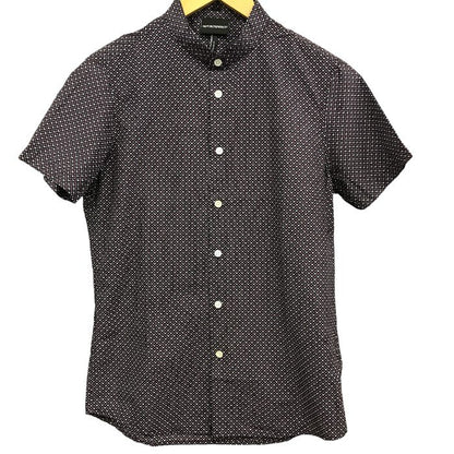 EMPORIO ARMANI エンポリオアルマーニ ドレスシャツ メンズ 夏 半袖 コットン 総柄 ロゴ ネイビー/レッド 6H1C09 XS カジュアル アルマーニ 中古 KW1