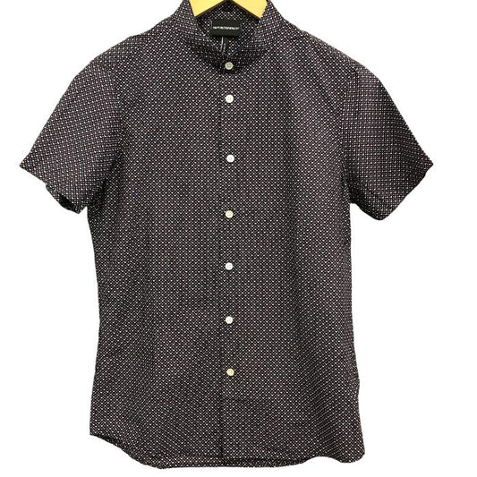 EMPORIO ARMANI エンポリオアルマーニ ドレスシャツ メンズ 夏 半袖 コットン 総柄 ロゴ ネイビー/レッド 6H1C09 XS カジュアル アルマーニ 中古 KW1