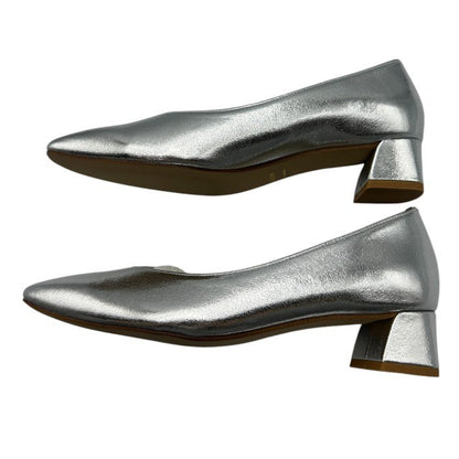 LETALON ルタロン スクエアVカット 4cm パンプス 24.5cm シルバー 靴 シューズ レディース ヒール 中古 W４