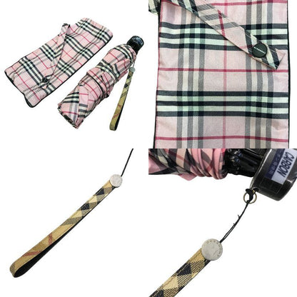 BURBERRY バーバリー 折りたたみ傘 レディース 折り畳み 雨傘 チェック 軽量 カーボン骨 オーロラ株式会社 ピンク 中古 T1
