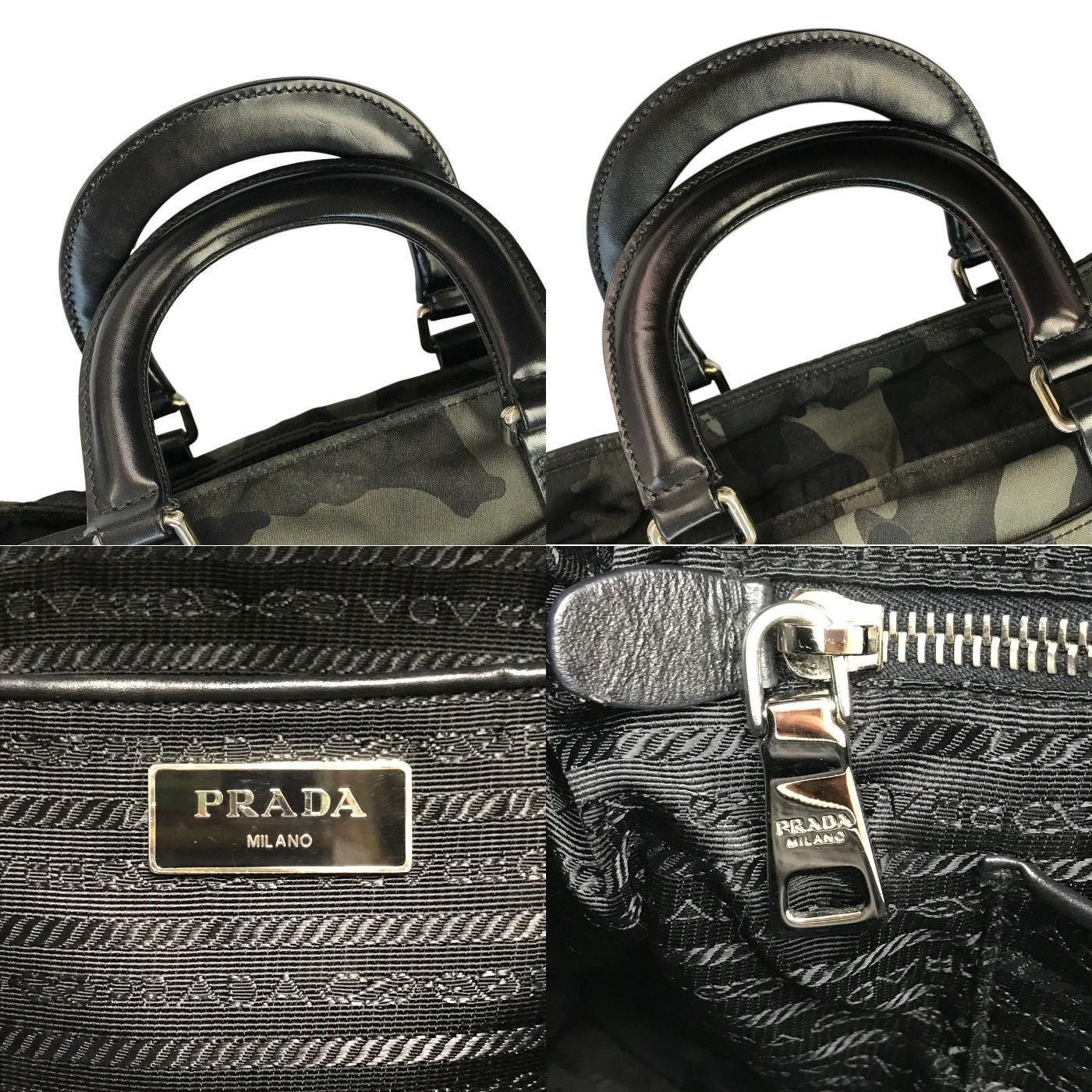 PRADA プラダ ハンドバッグ レディース 2way ショルダー カモフラージュ 迷彩柄 ナイロン 斜め掛け 三角プレート カーキグリーン 中古 T1